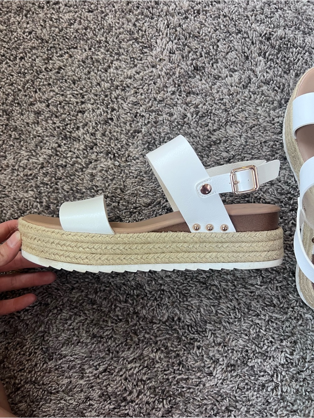 x-appeal White Platform Espadrille Sandals with Gold Buckle